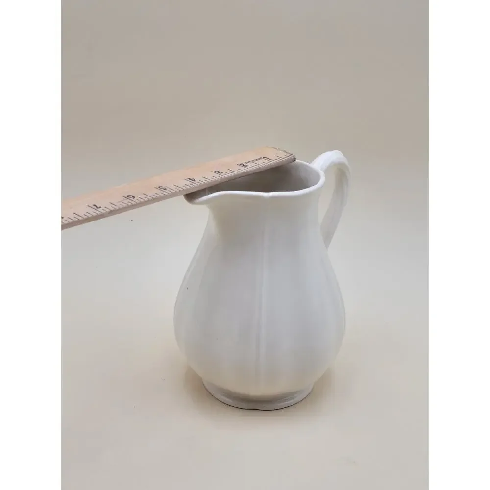 Wedgwood Queen's Shape Ceramic Pitcher White Scalloped Rim Vintage